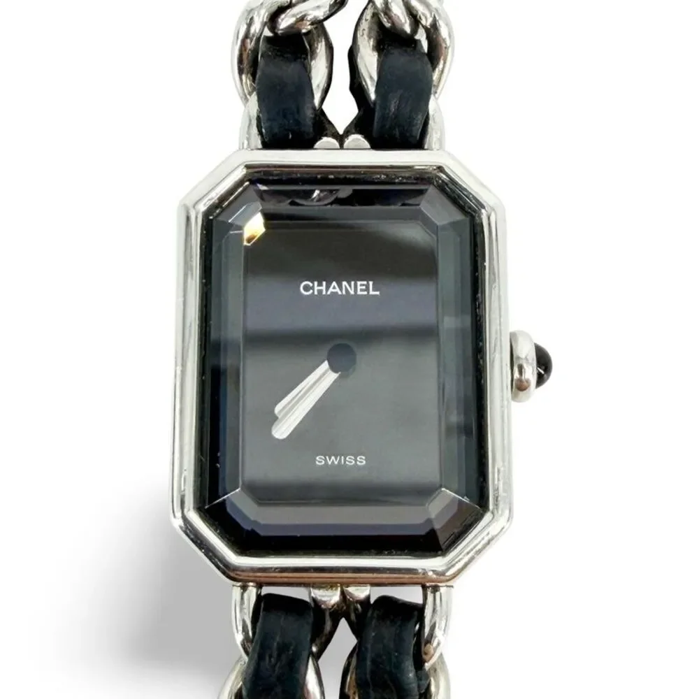 Chanel Première Steel Black Leather Chain Watch